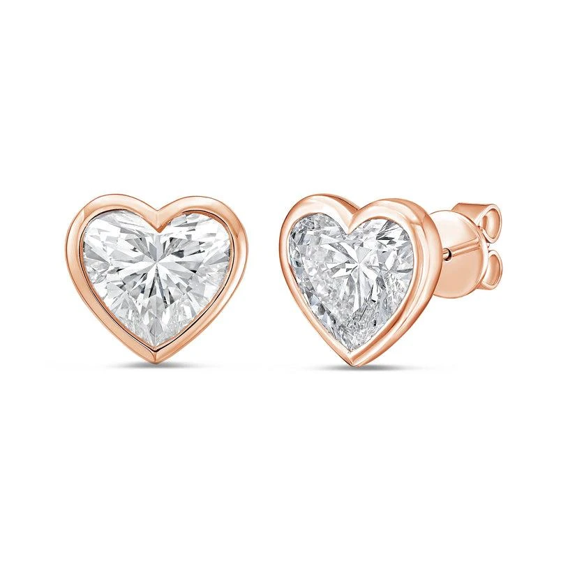 Diana M Jewels 14KT ROSE GOLD LAB GROWN heart shape STUDS IN A BEZEL SETTING WEIGHING 3.00 CTS TW 2