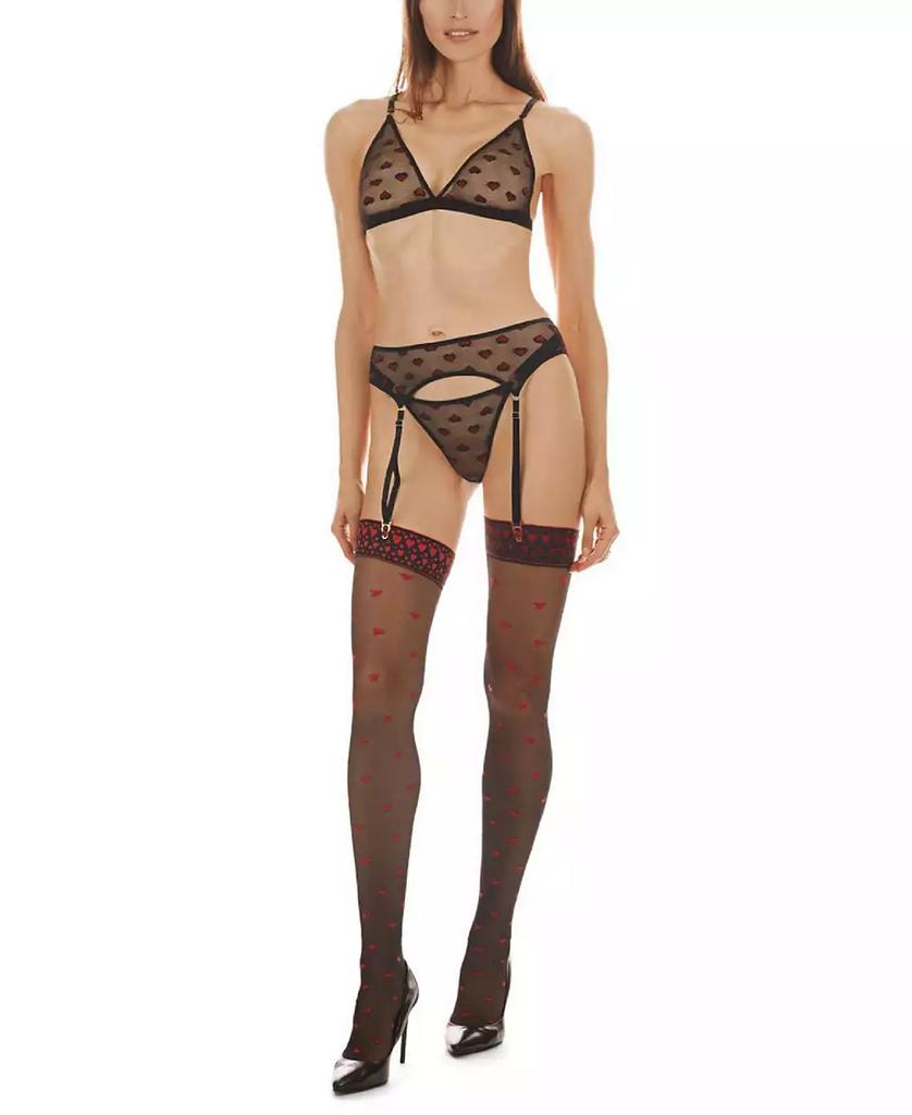 Memoi Women's Audrey 3 Piece Heart Print Mesh Garter Set
