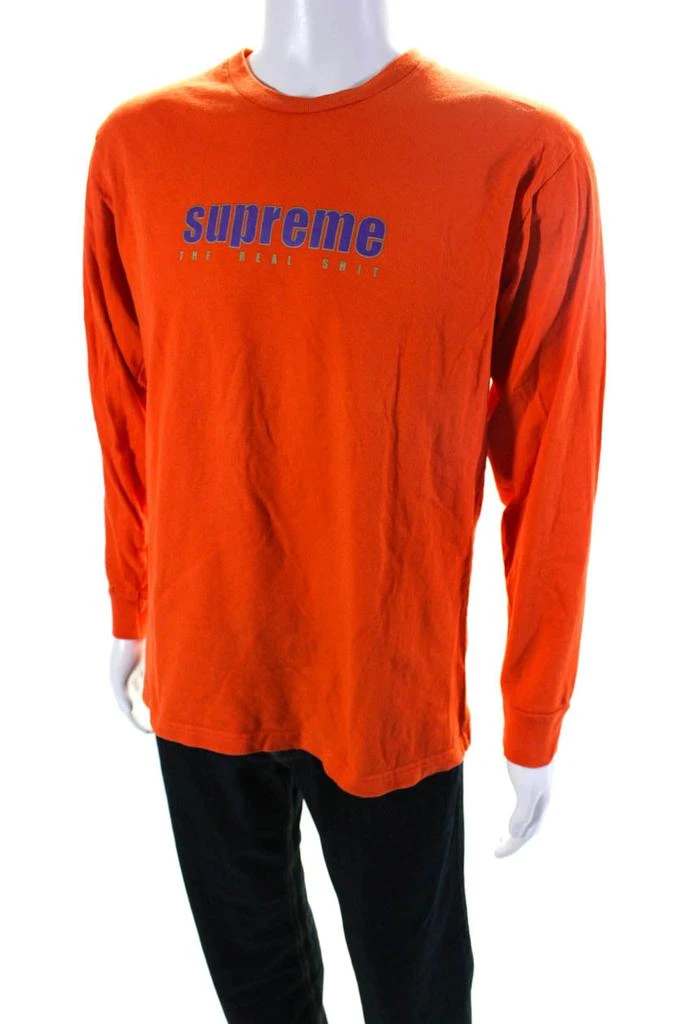 Supreme Mens Long Sleeve Crew Neck Logo Tee Shirt Orange Purple 2