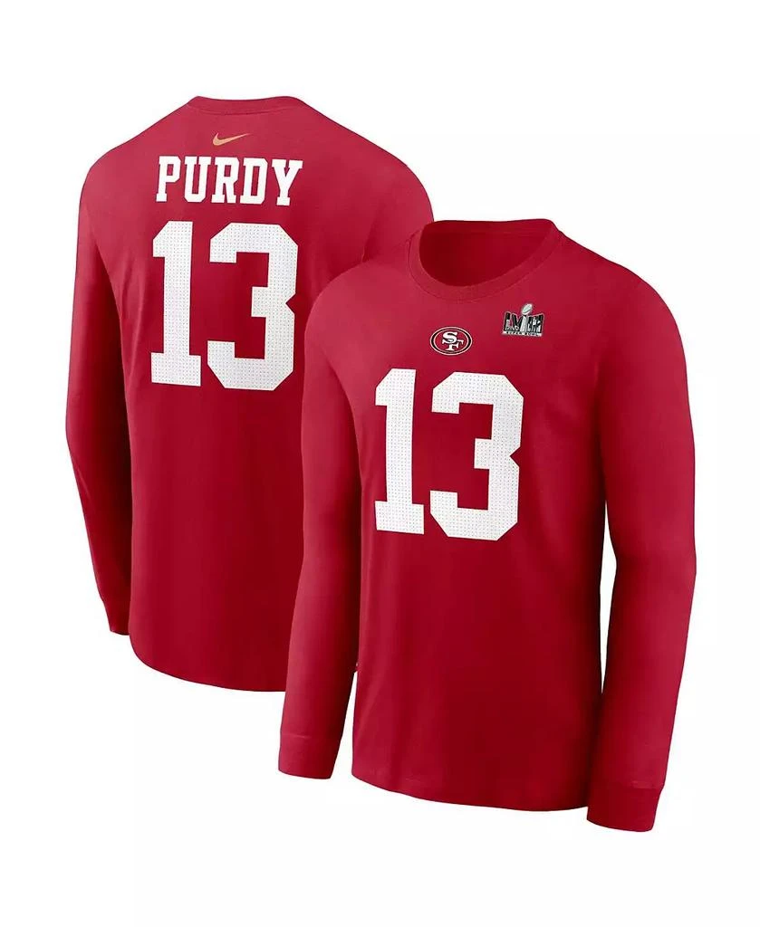 Nike Men's Brock Purdy Scarlet San Francisco 49ers Super Bowl LVIII Patch Player Name and Number Long Sleeve T-shirt 1