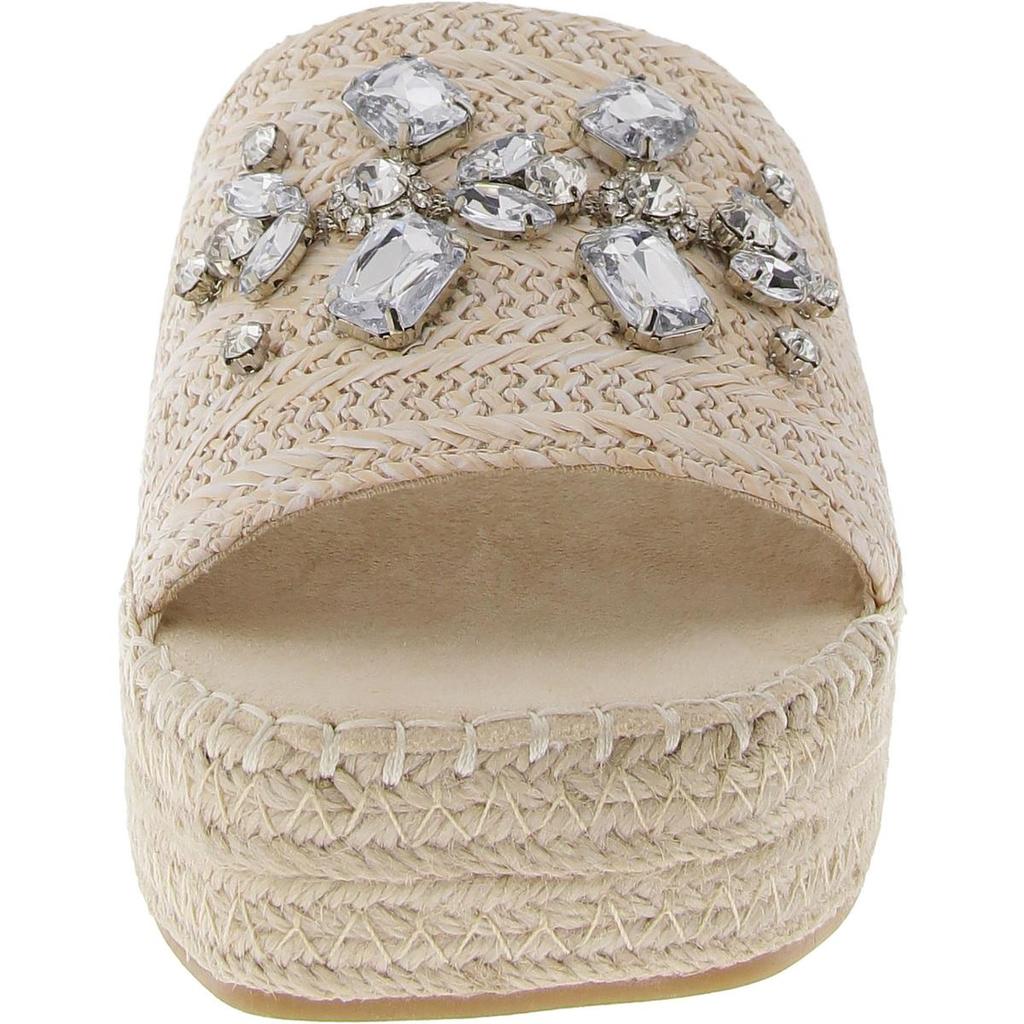 Anne Klein Crystal Womens Square Toe Wedge Slide Sandals