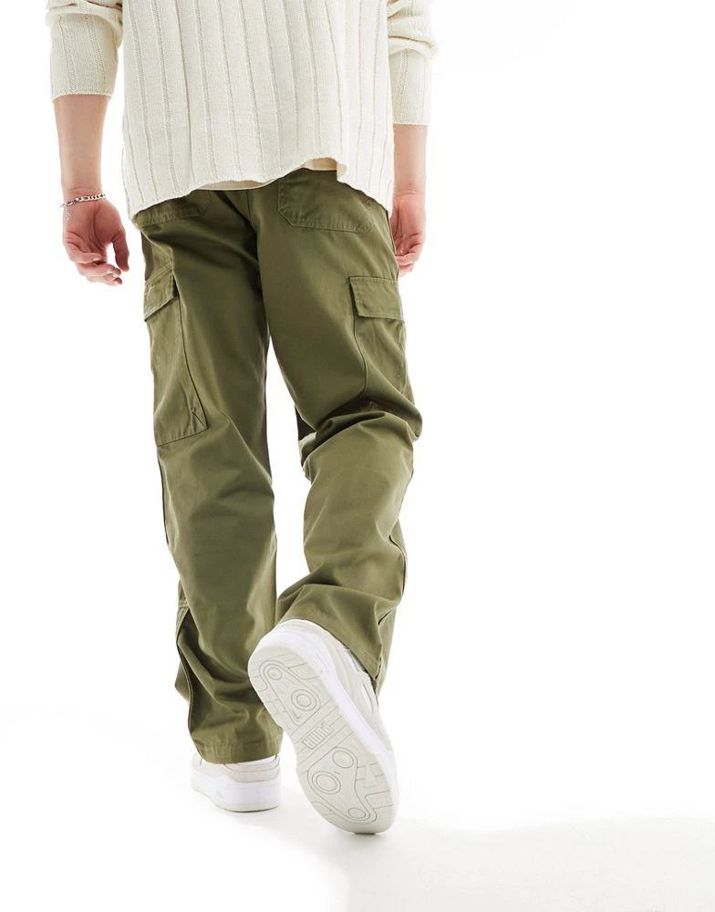 Sean John Sean John script logo wide leg cargo trousers in khaki with front hem split 3