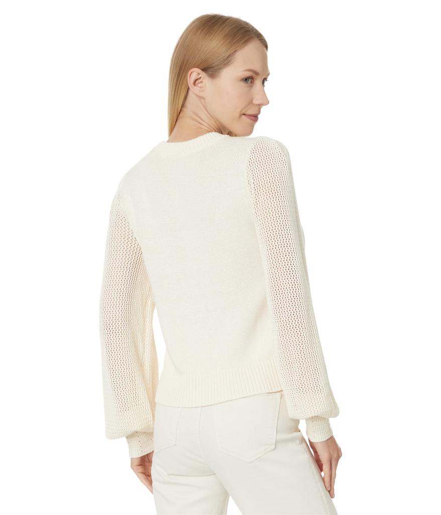 Lilla P Pointelle Sleeve Crewneck Sweater