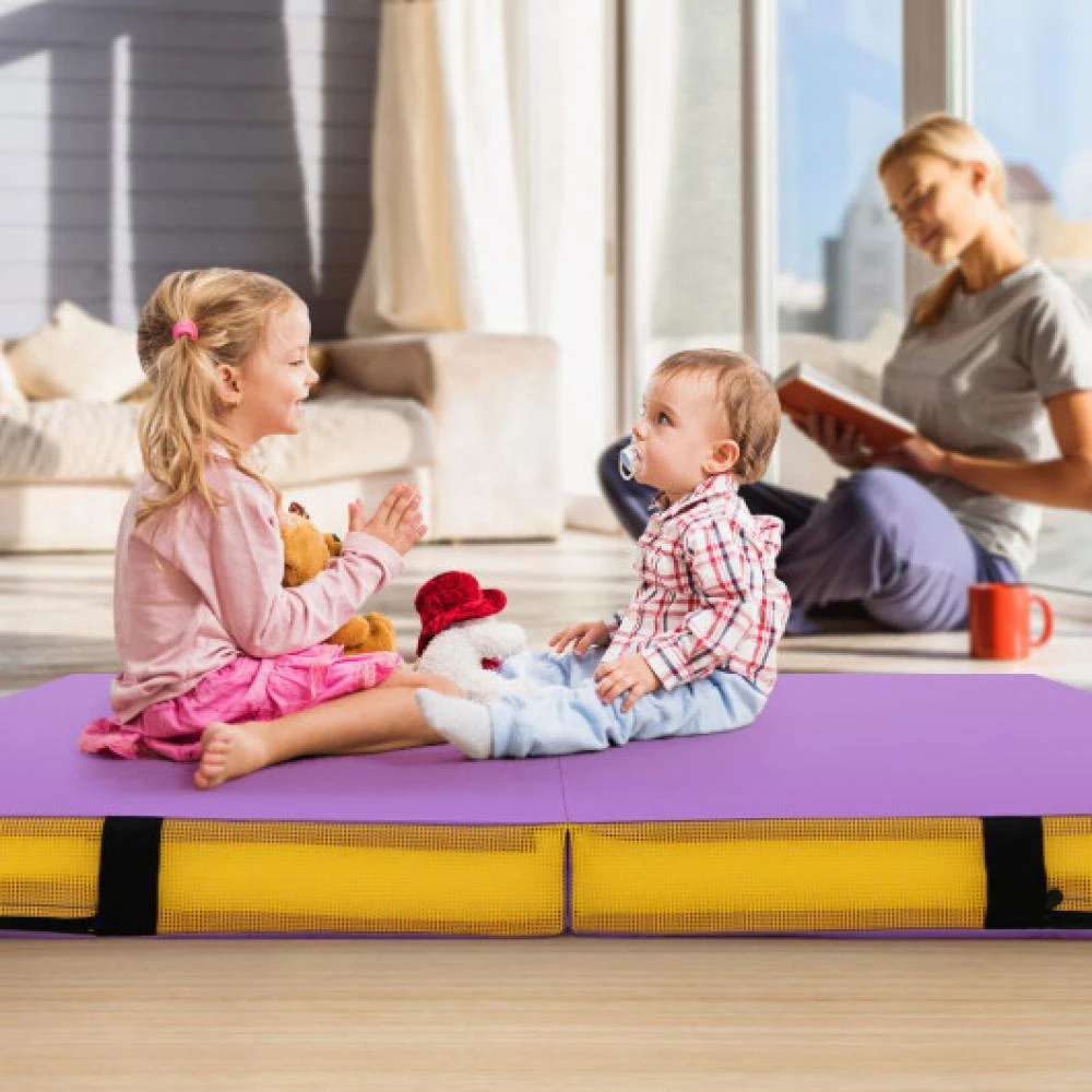 Hivvago 4ft x 4ft x 4in Bi-Folding Gymnastic Tumbling Mat with Handles and Cover-Blue 7