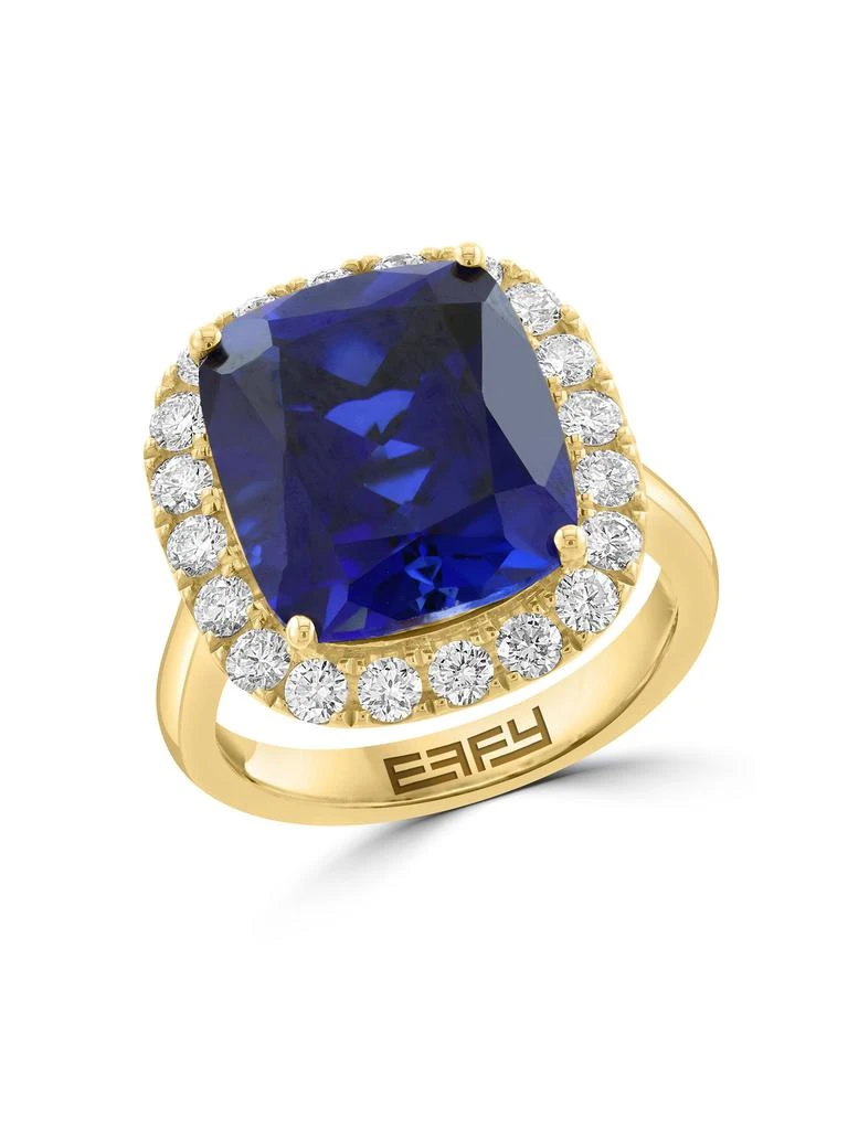 Effy 14K Yellow Gold, Lab-Grown Sapphire 
Lab-Grown Diamond Ring