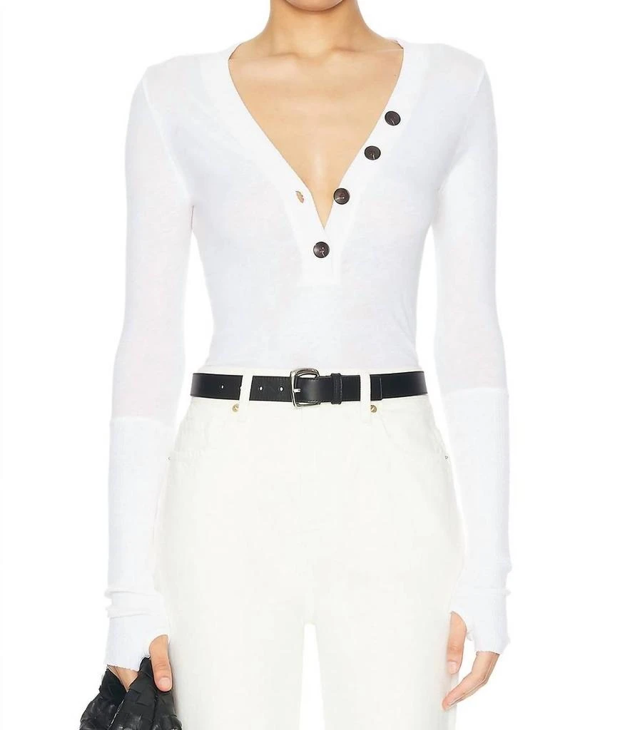 Enza Costa Enza Costa - Cashmere Longsleeve Cuffed Henley Top 1