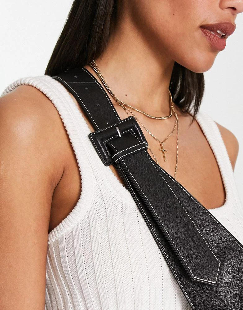 ASOS ASOS DESIGN leather curved base crossbody sling bag with contrast stitch in black 2