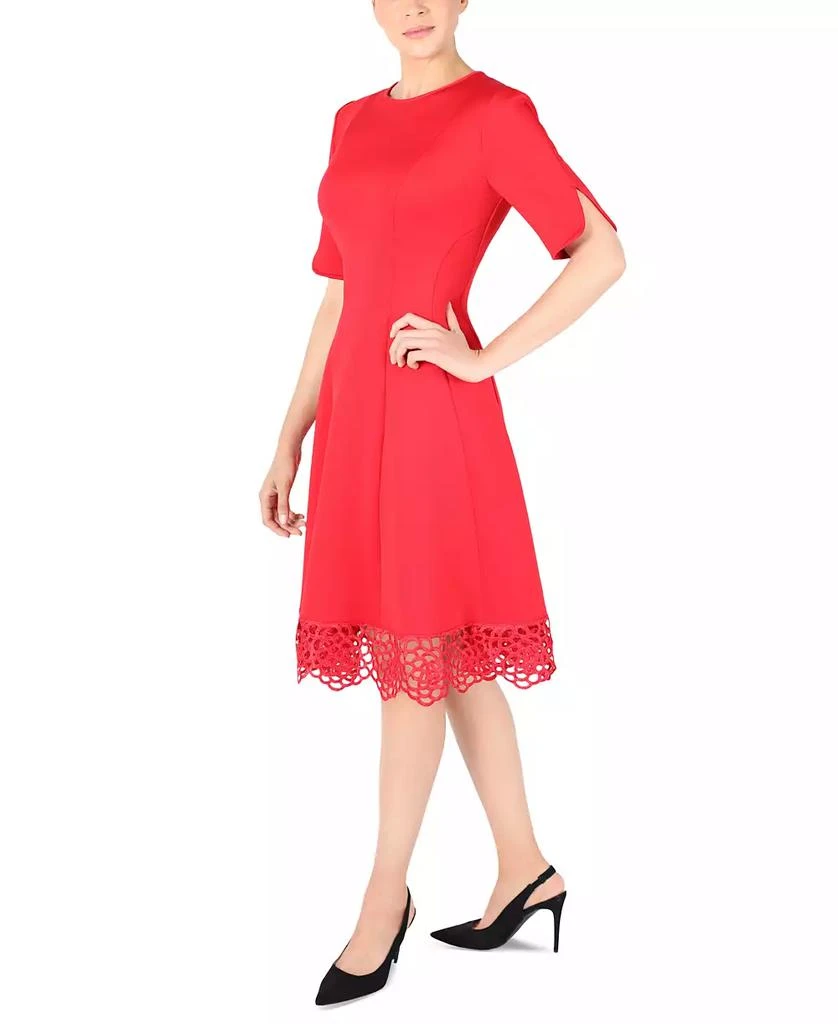 Donna Ricco Donna Rico Women's Elbow-Sleeve Lace-Hem Knit Dress 2