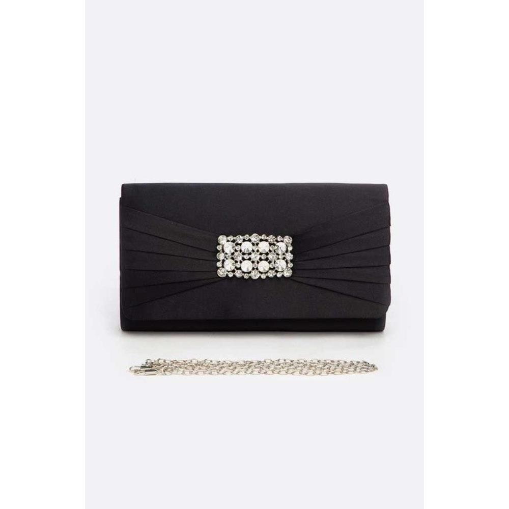 FASHNZFAB Crystal Accent Satin Pleated Clutch Bag
