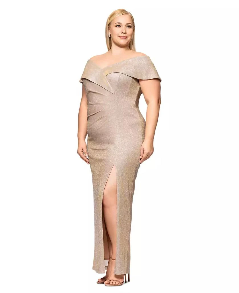 XSCAPE Plus Size Off-The-Shoulder Glitter Gown 2