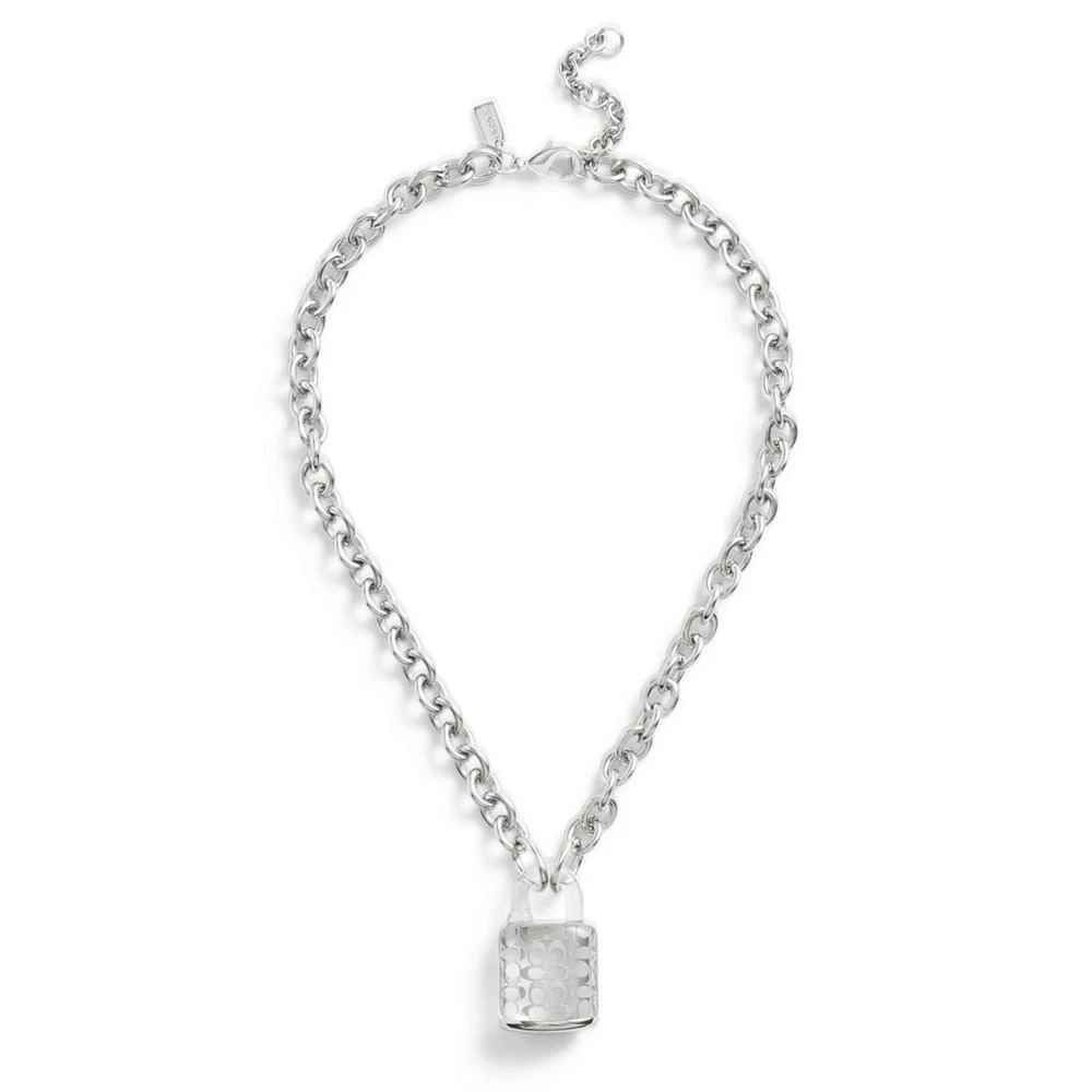 COACH Clear Resin Signature Quilted Lucite Padlock Pendant Necklace 2