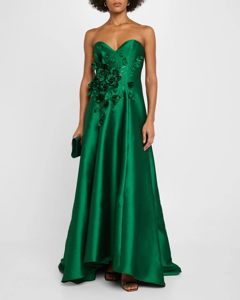 Badgley Mischka Strapless Floral Applique Gazar Gown 2