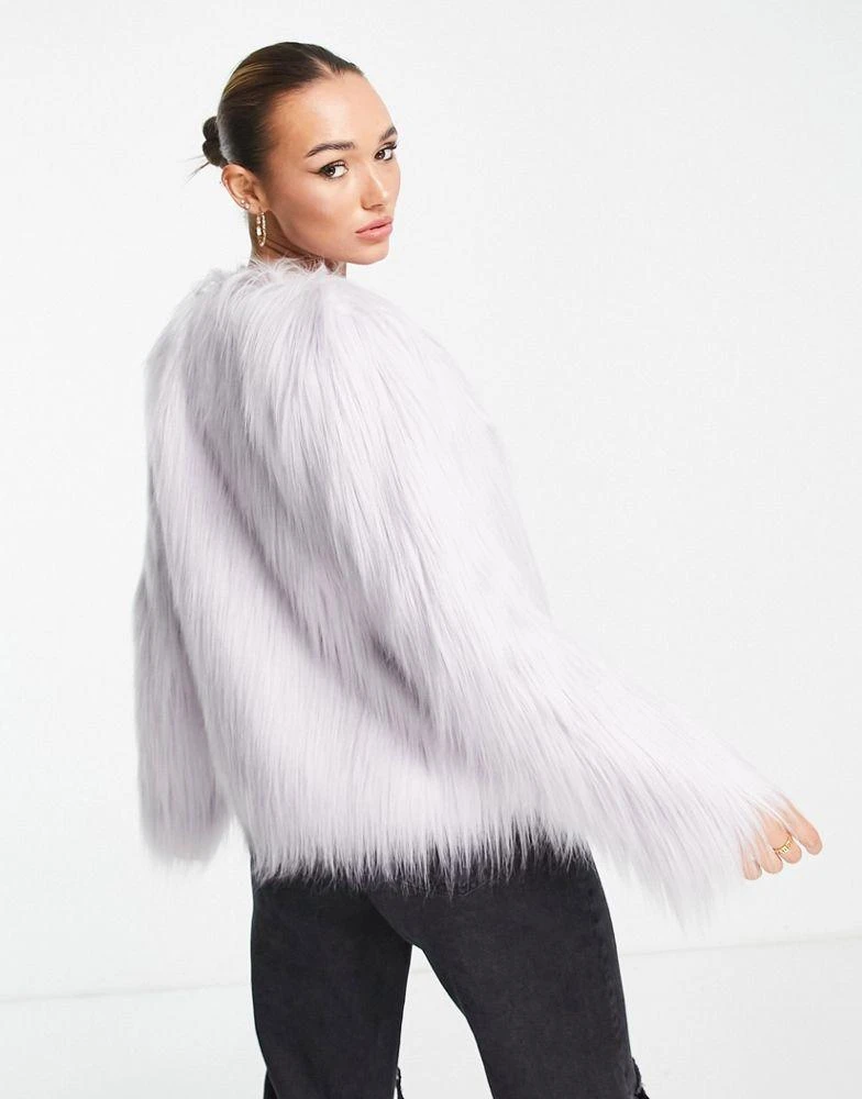 Unreal Fur Unreal Fur Unreal Dream collarless faux fur jacket in grey 2