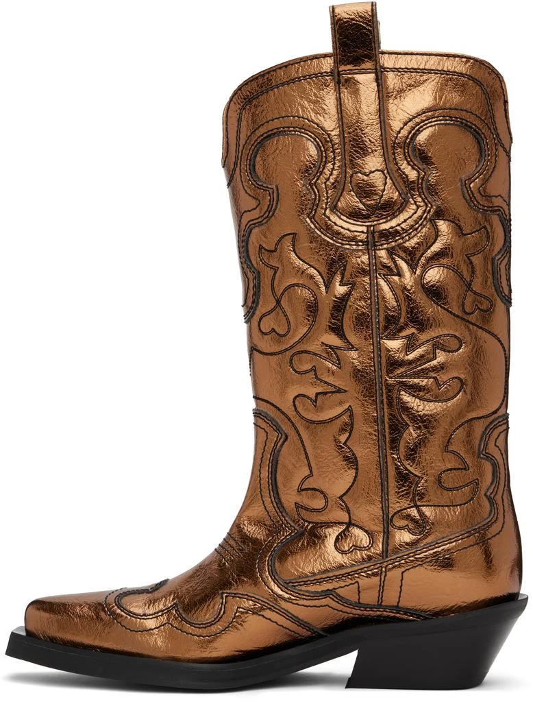 Ganni Gold Mid Shaft Embroidered Western Boots 3
