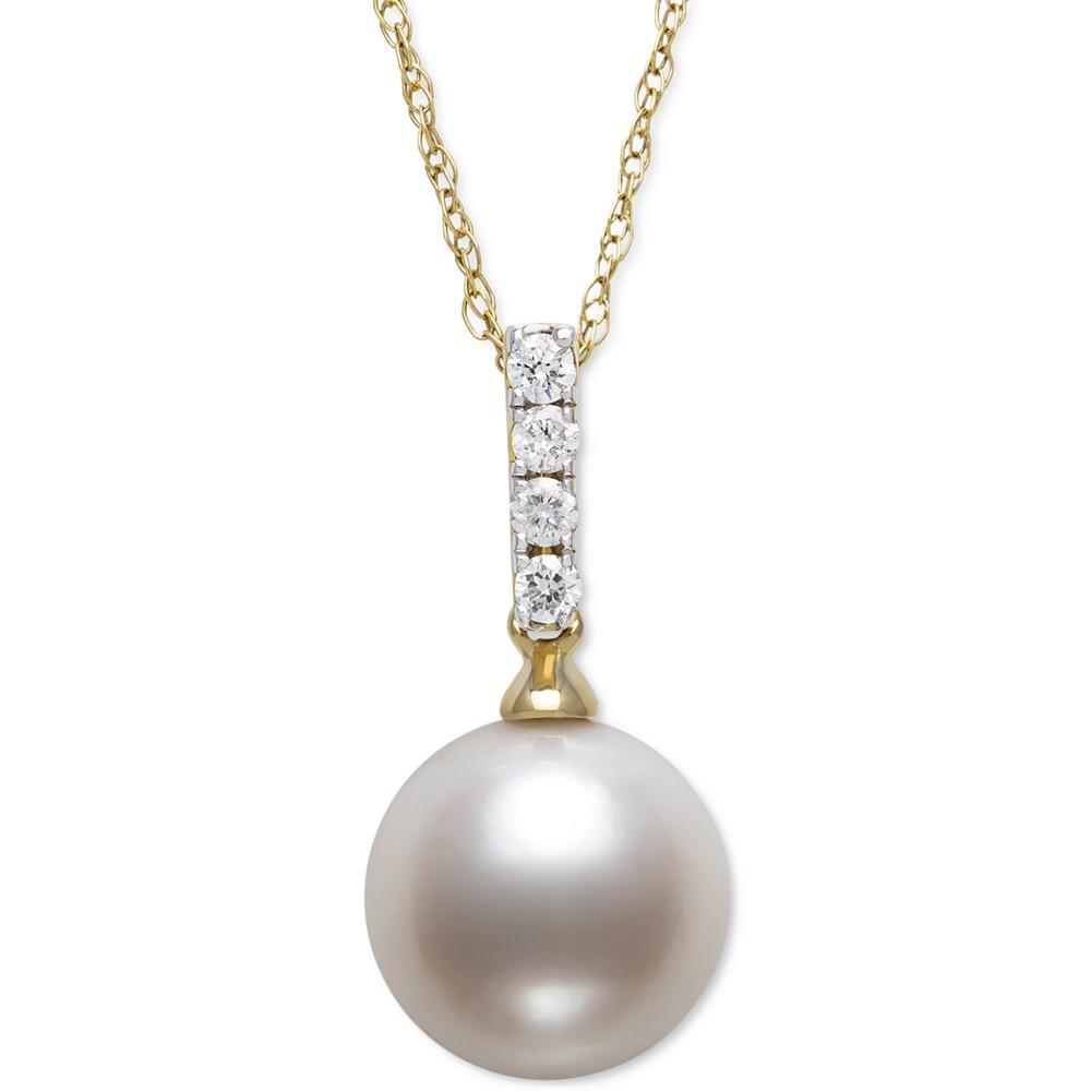 Belle de Mer Cultured Freshwater Pearl (8mm) & Diamond (1/20 ct. t.w.) 18" Pendant Necklace in 14k Gold, Created for Macy's