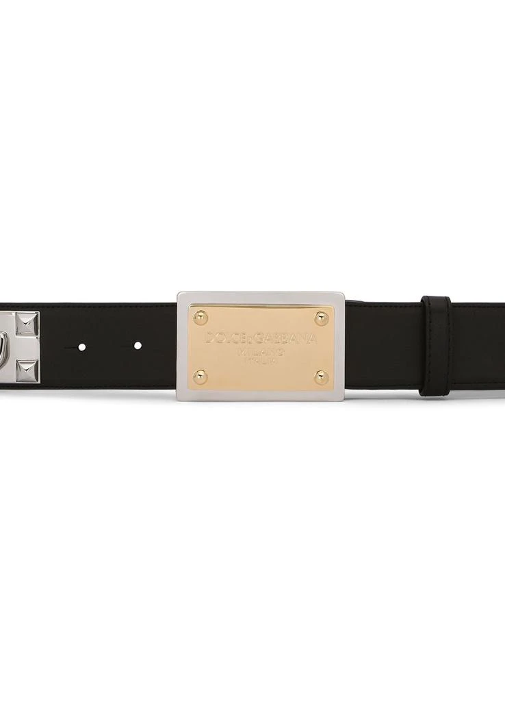 DOLCE & GABBANA Calfskin belt with chain and branded tag 5