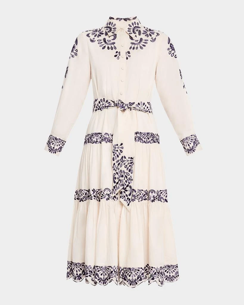 FIGUE Molly Embroidered Tiered Midi Shirtdress 1