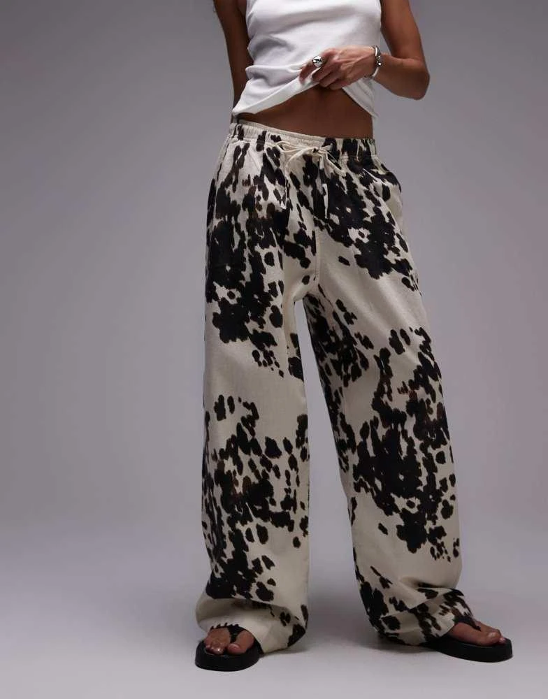 Topshop Topshop linen balloon trouser in cow print 3