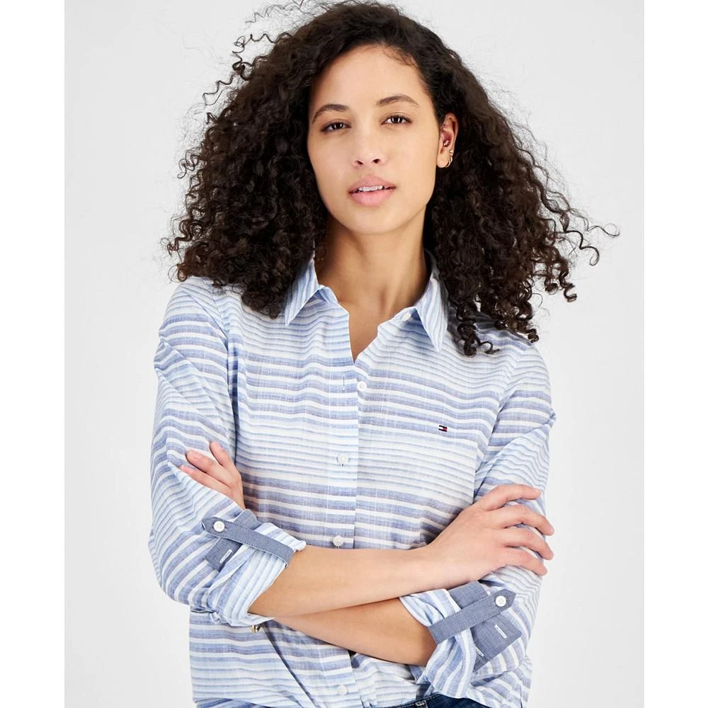 Tommy Hilfiger Women's Beach Stripe Cotton Roll-Tab Shirt 3