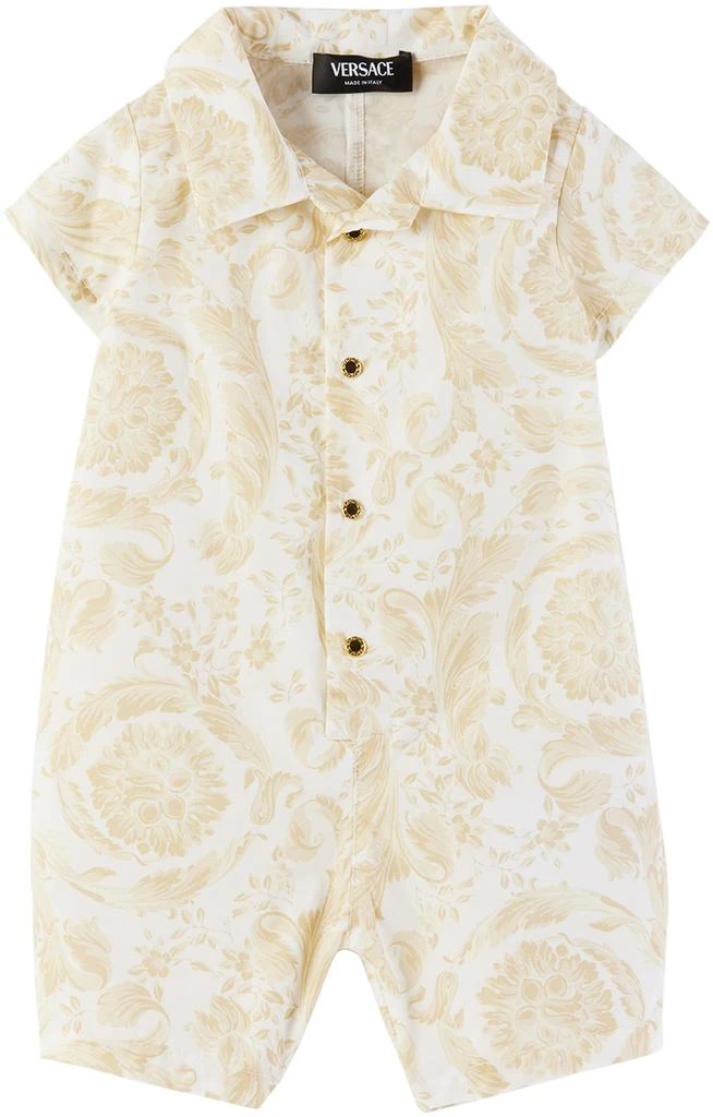 Versace Baby White & Beige Barrocco Romper 1