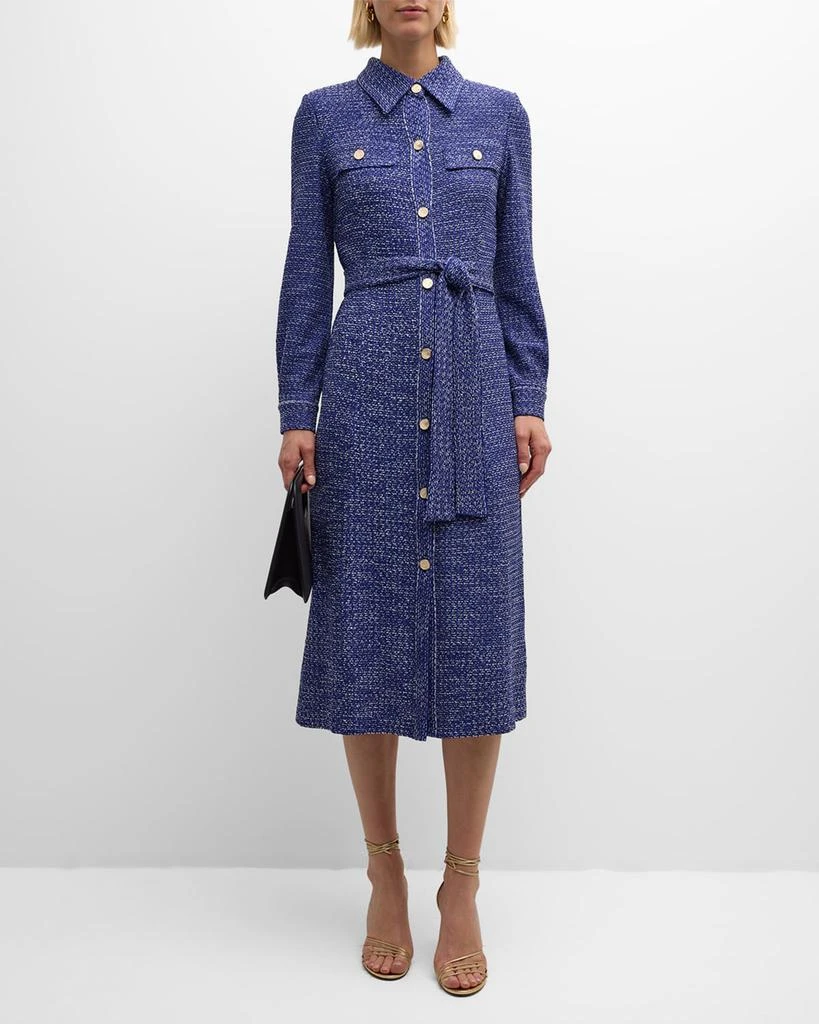 Misook Belted Button-Front Tweed Knit Midi Dress - Heritage Fit 2