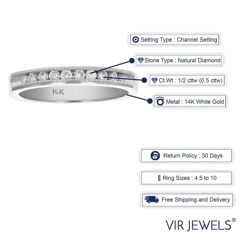 Vir Jewels 1/2 cttw SI2-I1 14K Gold Machine Set Diamond Wedding Band 10 Stones 3