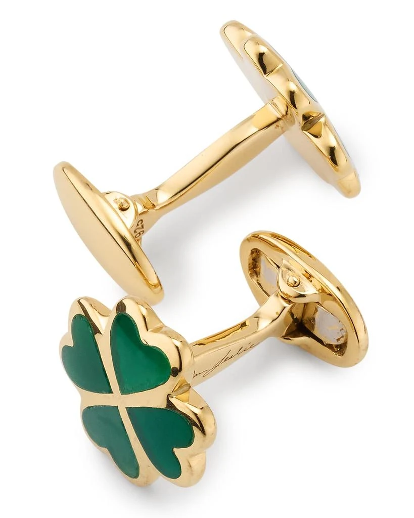 Jan Leslie Men's Gold Vermeil and Green Onyx Four Leaf Clover Cufflinks 4