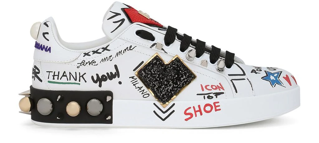 Dolce & Gabbana Printed calfskin Portofino sneakers with patch 1