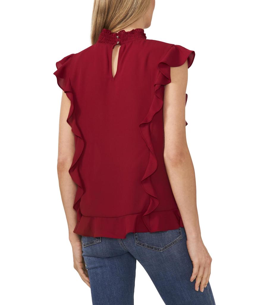 CeCe Sleeveless Mock Neck Ruffled Blouse