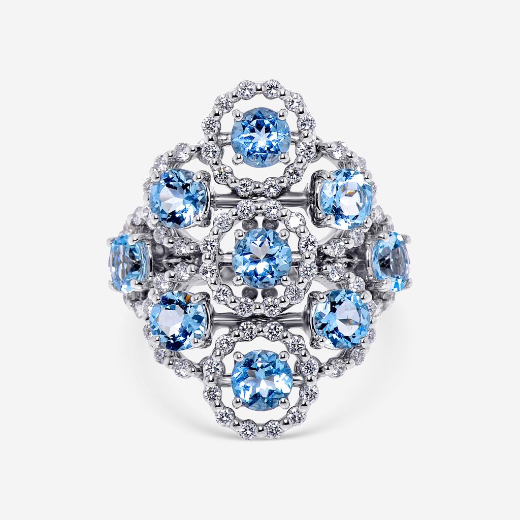 Damiani Damiani 18K White Gold, Aquamarine and Diamond 0.80ct. tw. Statement Ring Sz. 7.25 20030420