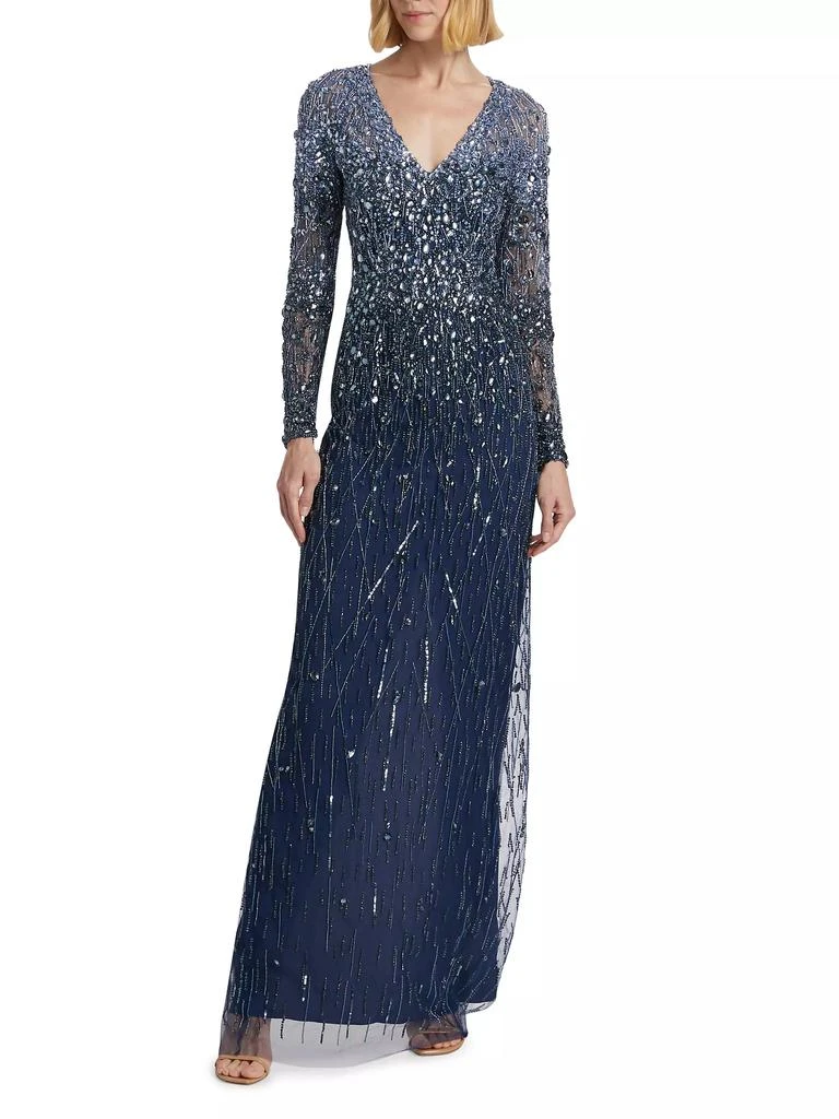 Pamella Roland Embellished Tulle V-Neck Column Gown 3