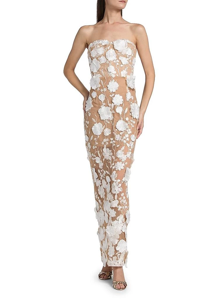 BRONX AND BANCO Jasmine Blanc Floral Appliqué Column Gown 3