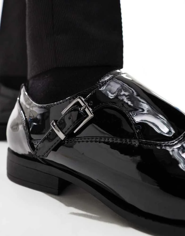 ASOS ASOS DESIGN single monk strap shoes in black patent 2