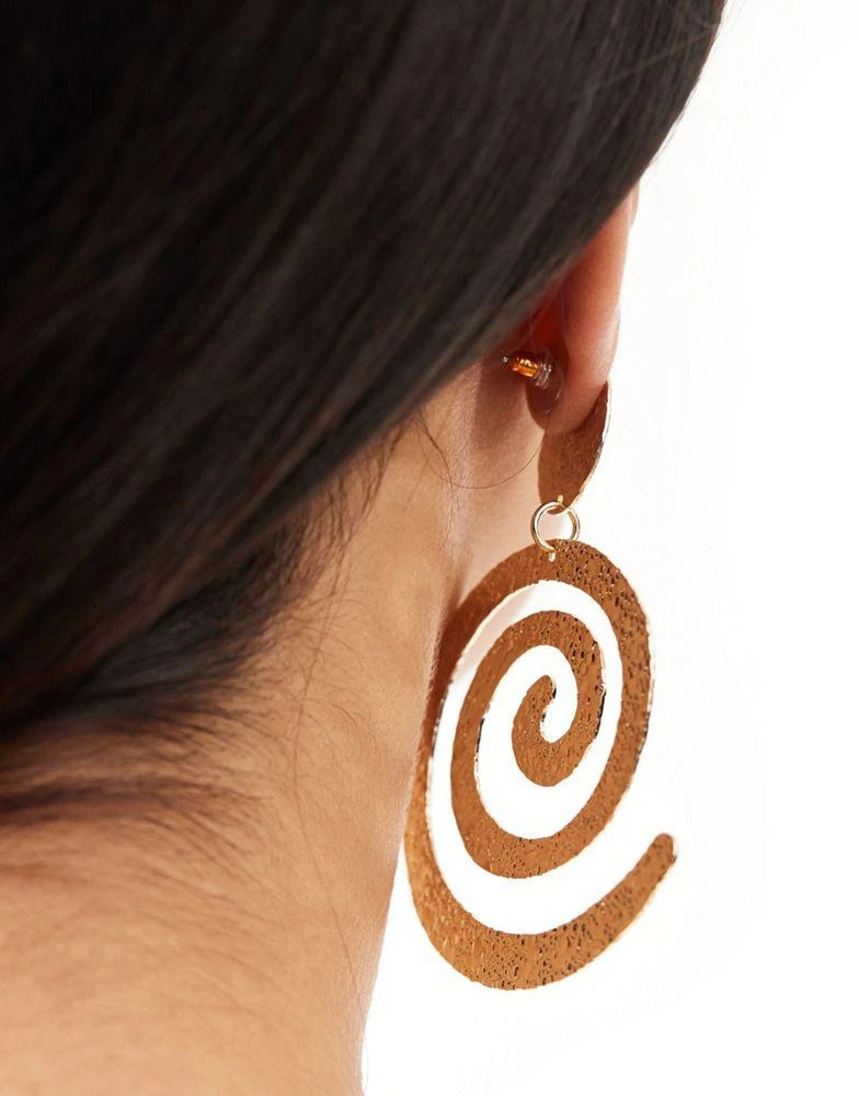 ASOS ASOS DESIGN drop earrings with hammered swirl design in gold tone 4