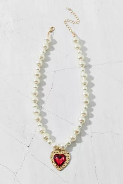 Urban Outfitters Aphrodite Rhinestone Heart Pearl Necklace