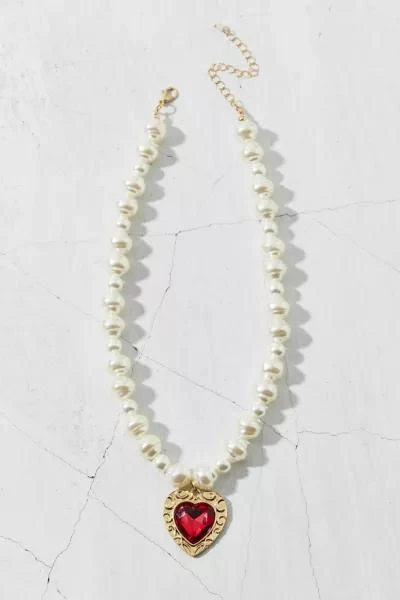 Urban Outfitters Aphrodite Rhinestone Heart Pearl Necklace 2
