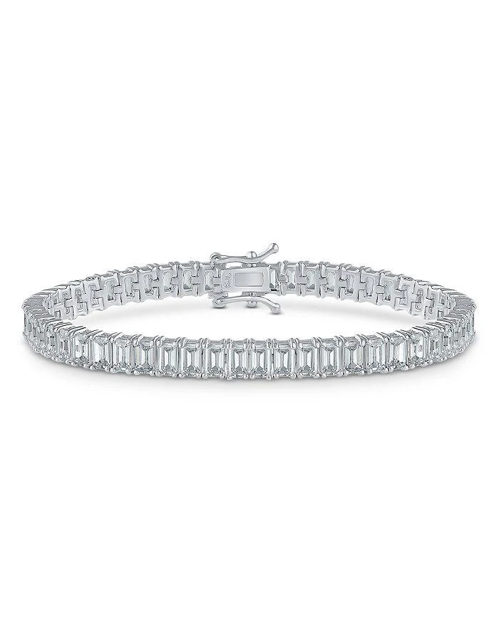 Kenneth Jay Lane Emerald Cut Cubic Zirconia Tennis Bracelet in Rhodium Plated