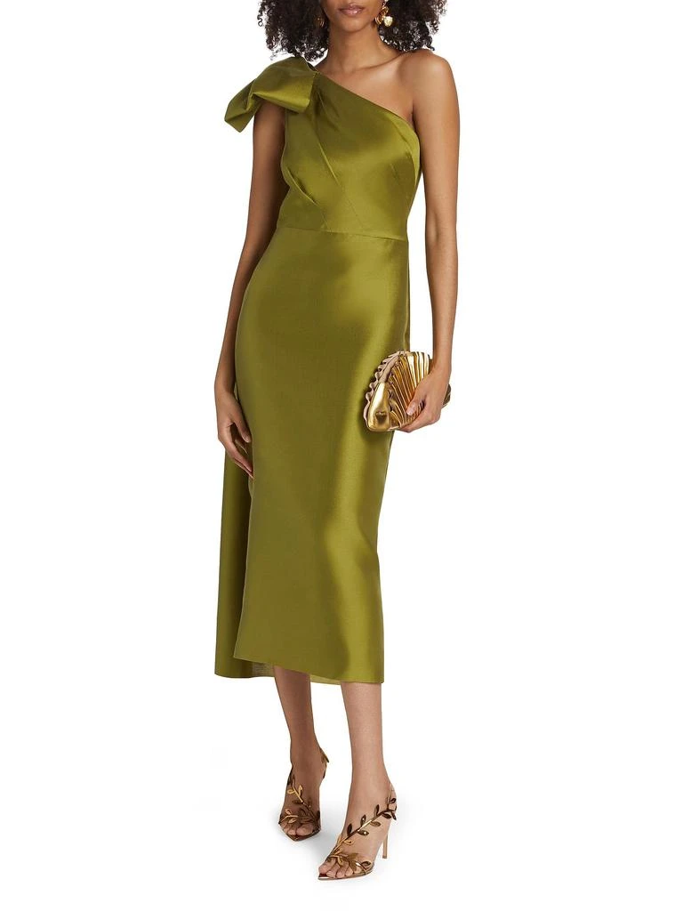 MARCHESA Mikado One-Shoulder Cape Dress