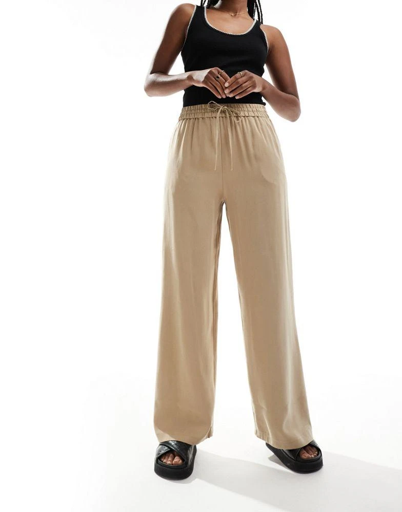 Miss Selfridge Miss Selfridge soft touch pull on wide leg trouser in stone 2