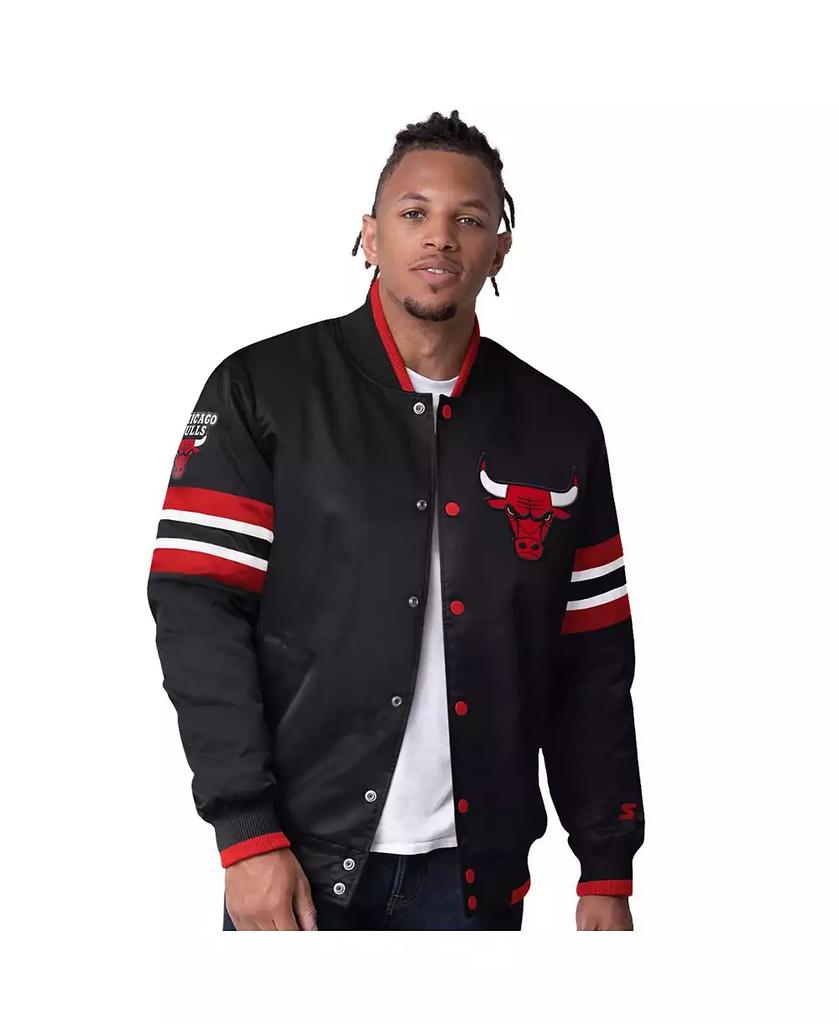Starter Men's Black Chicago Bulls Scout Varsity Satin Full-Snap Jacket