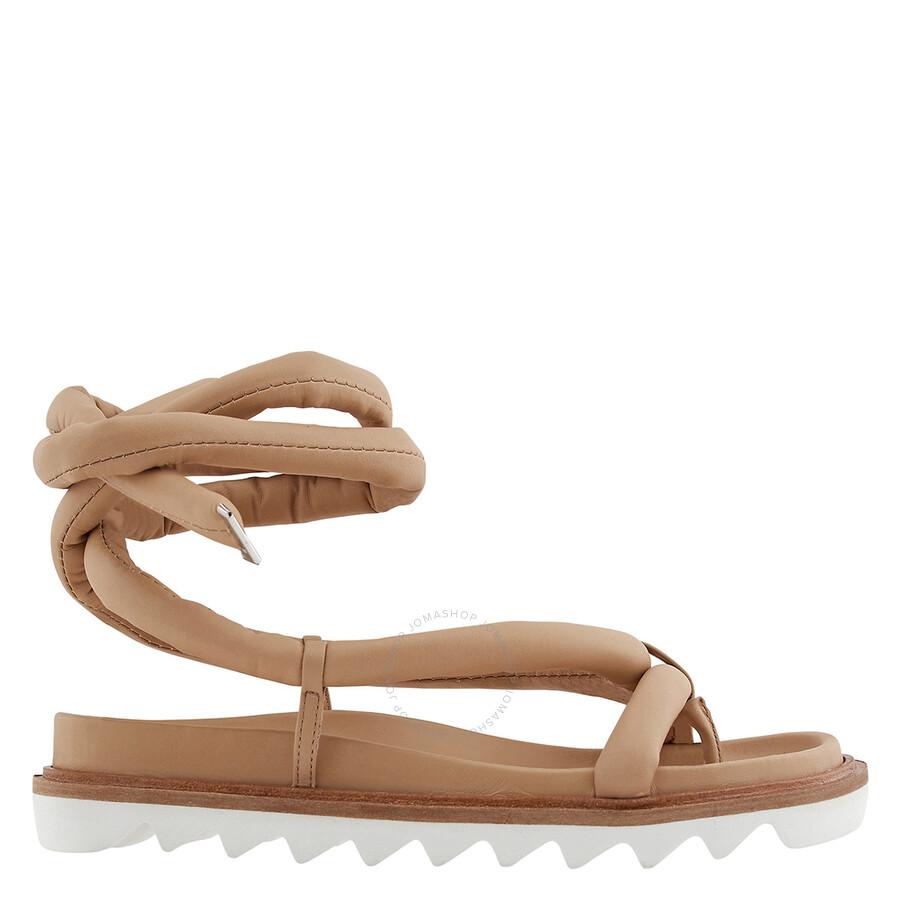 Studio Amelia Ladies Beige Tubular Wrap Leather Flat Sandals