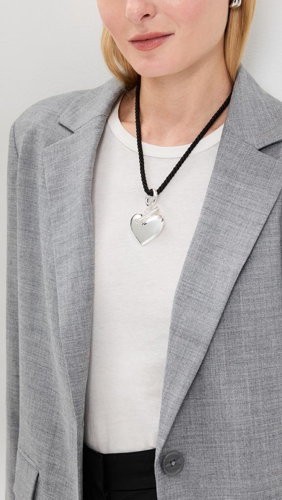 Timeless Pearly Black Cord Necklace with Silver Heart