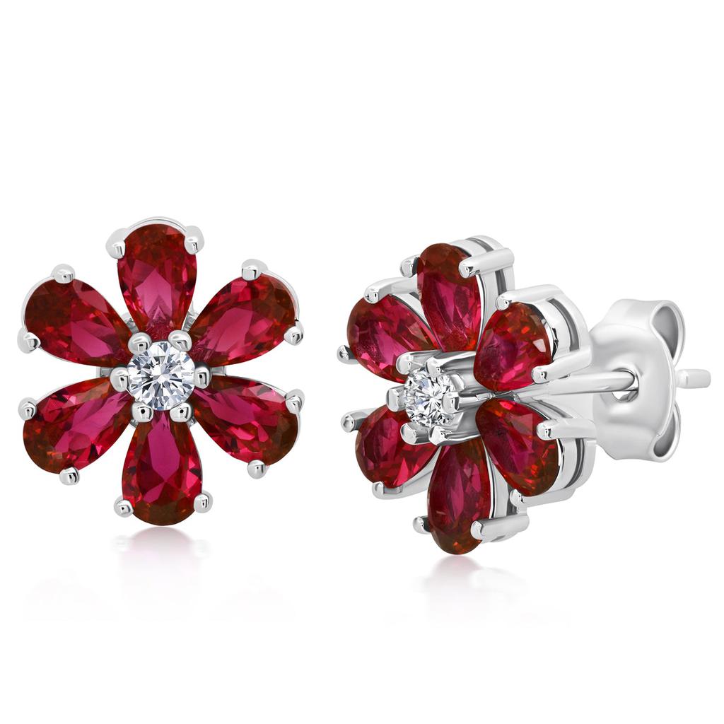MAX + STONE Gemstone Flower Stud Earrings in 925 Sterling Silver (1/2")