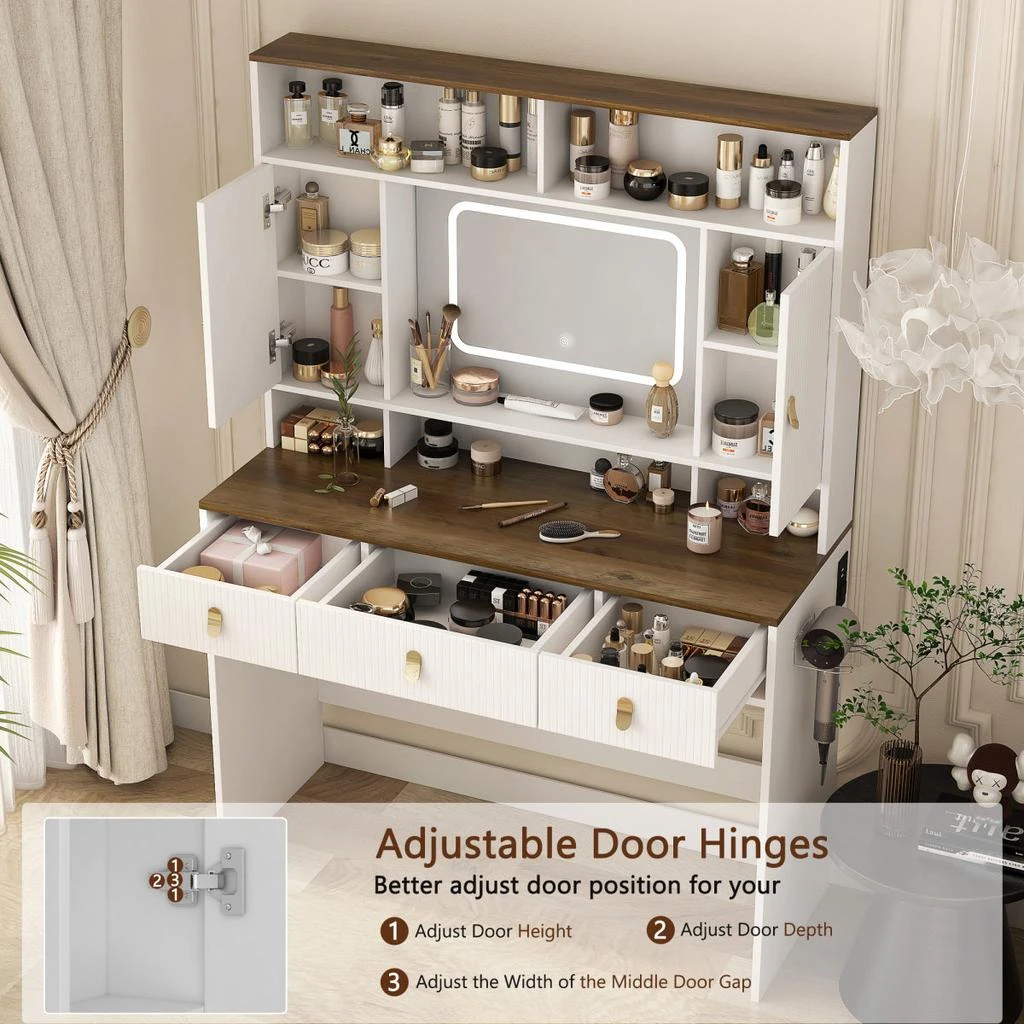 Streamdale Furniture Streamdale Farmhouse Dressing Table with Lighted Mirror and Drawer, White 3