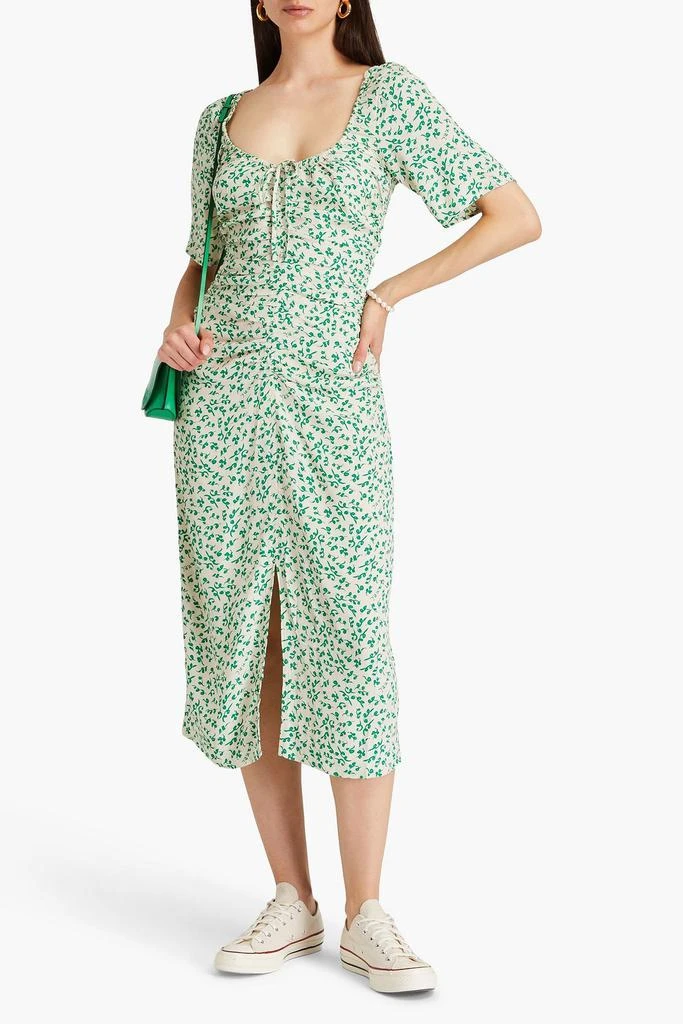 Ganni Ruched printed crepe midi dress 2