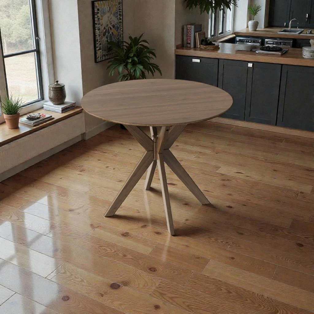 Hivvago 36” Circular Wood Table Designed with a Modern Crossed Pedestal Base