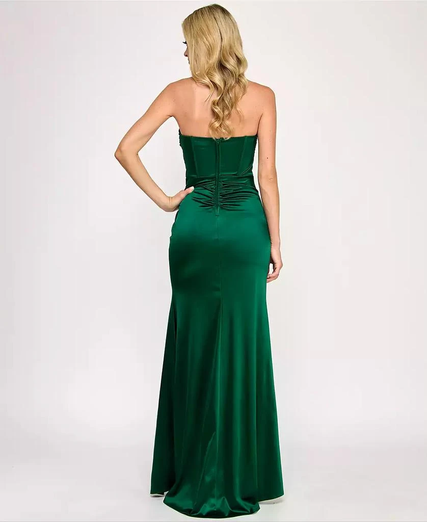 Emerald Sundae Juniors' Strapless Crisscross Corset Gown 3