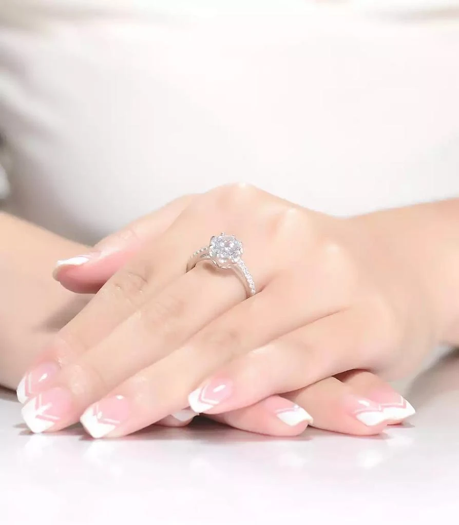 Genevive Sterling Silver White Gold Plated with Clear Cubic Zirconia Solitaire Ring 2