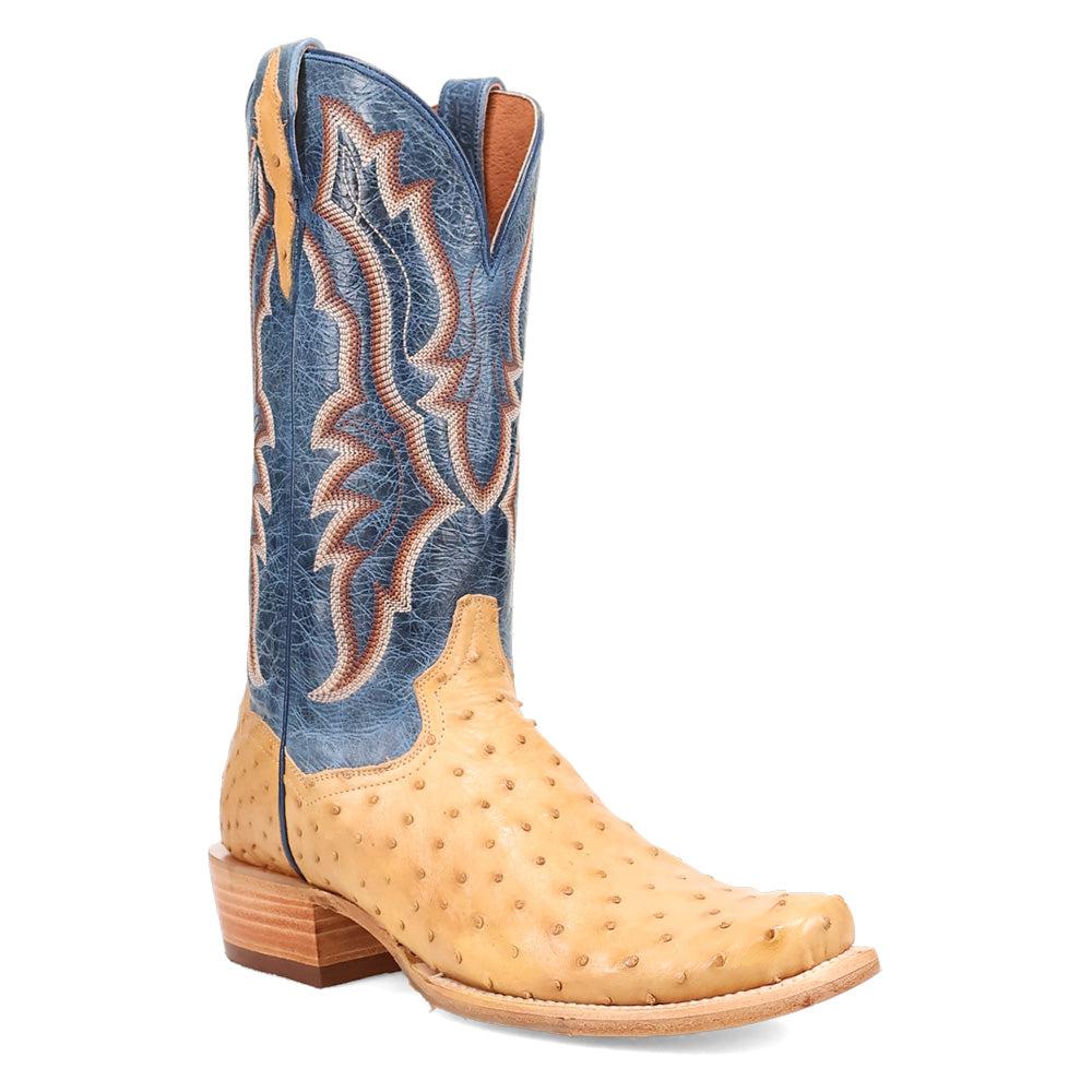 Dan Post Boots Brady Full Quill Ostrich Embroidered Square Toe Pull On Cowboy Boots