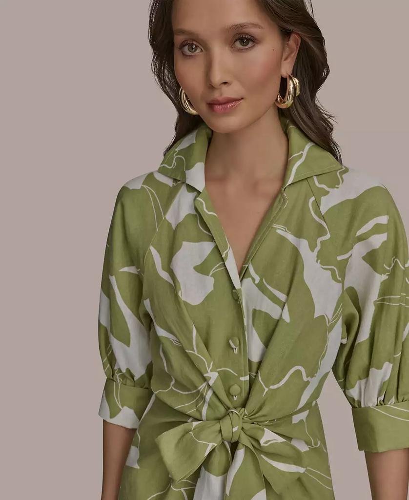 【Donna Karan New York】Tie-Front Linen Midi Dress Donna Karan Women's Tie-Front Linen Midi Dress - Free